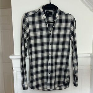 The Kooples Black & White Plaid Button Up Top with removable collar men’s XS